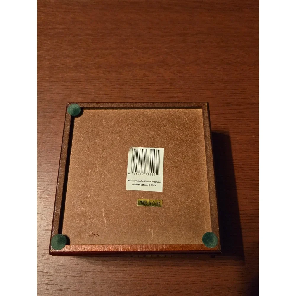 Kmart Vintage Wooden Jewelry Box Puppy Photo Lid Cherry Finish Ring‎ Organizer
